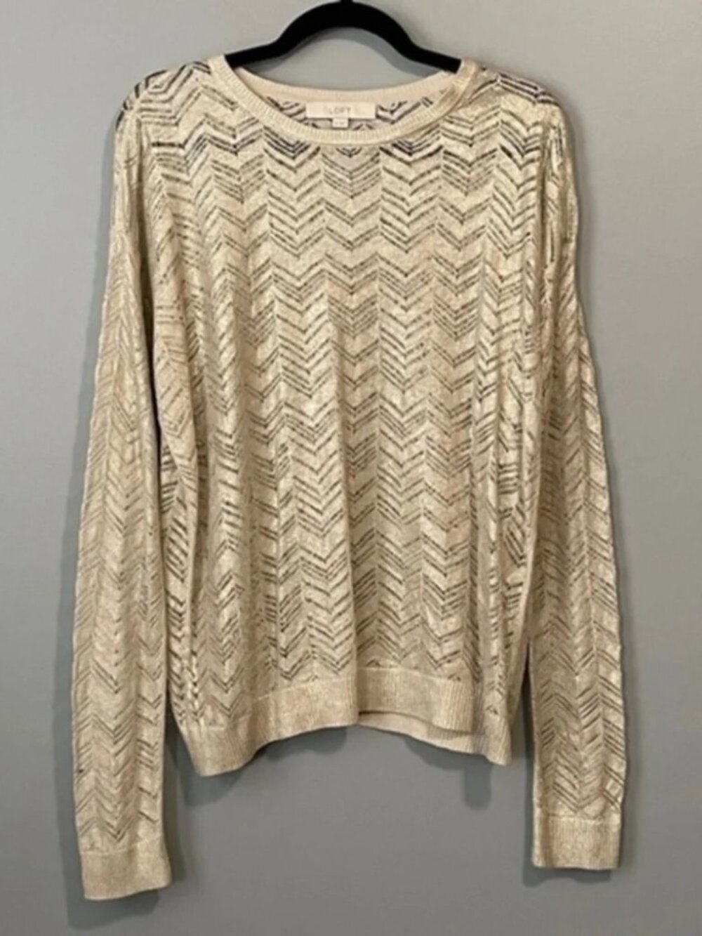 EUC Vintage Loft Gold Shimmer Open Stitch Sweater XL